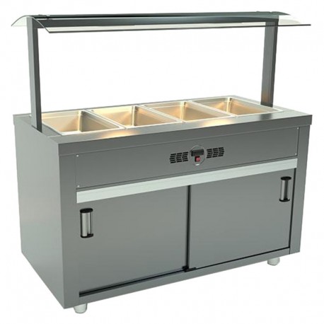 Masa calda deschisa Bain Marie cu lampi halogene 2 usi culisante 4xGN1/1 1400x700x1400