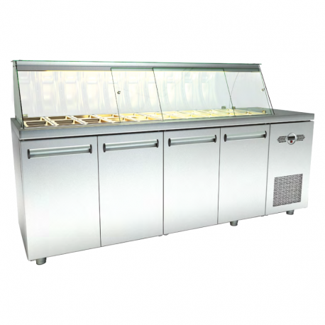 Masa refrigerare cu vitrina - Salateda 4 usi 10xGN 1/4 2250x700x1260