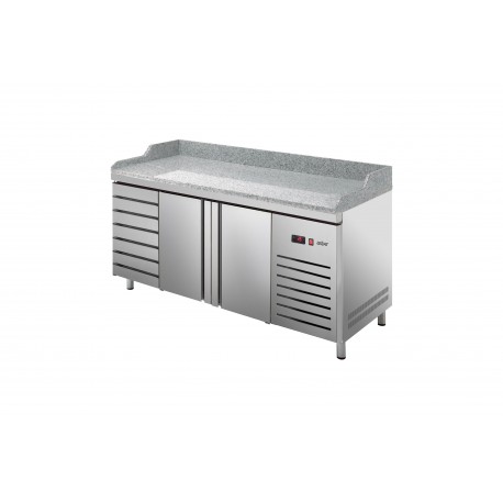 Masa frigorifica de pizza cu plat de Granit 800 MM (400X600) cu 2 usi si 7 sertare ETP-8-200-27 HC GR