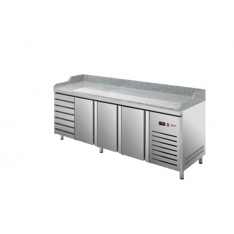 Masa frigorifica de pizza cu plat de Granit 800 MM (400X600) cu 3 usi  si 7 sertare ETP-8-250-37 HC GR